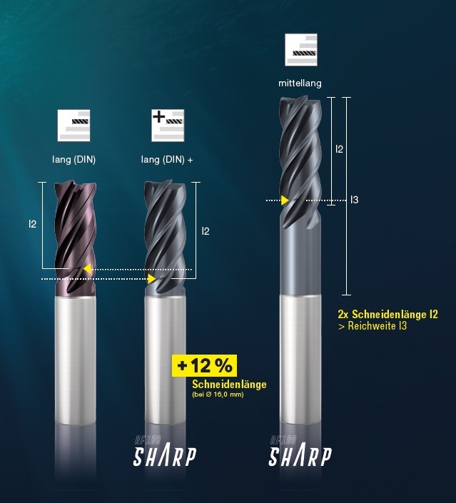 Die verschiedenen Abmessungen des RF 100 Sharps